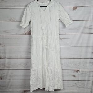 Elegant White Eyelet Maxi Dress - Size Small